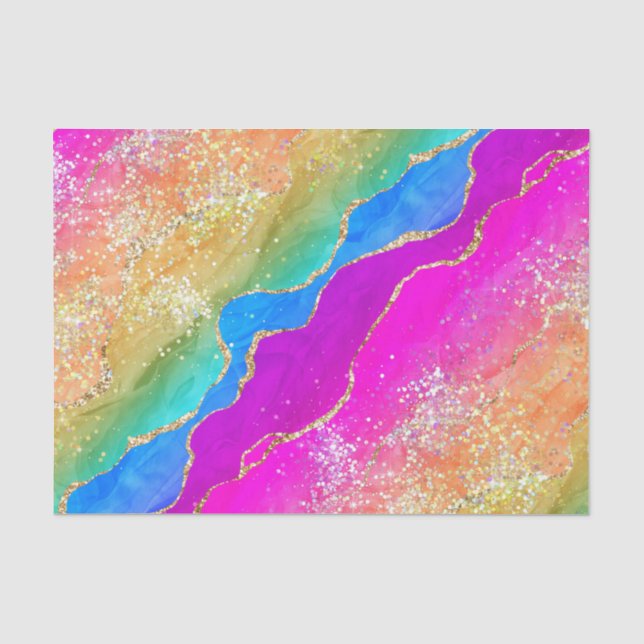 Papel De Seda Arco-íris Brilhante & Ágata Brilhante Falsa Dourad (Frente )