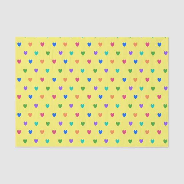 Papel De Seda Arco-íris polca corações em amarelo (Frente )