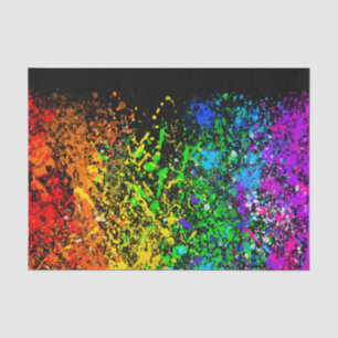 Papel De Seda Arco-íris Preto Tinta Colorida Salpico de Pintura