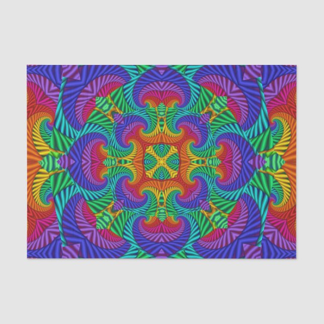 Papel De Seda Arco-Íris Vintage Fractal, Psicodélico (Frente )