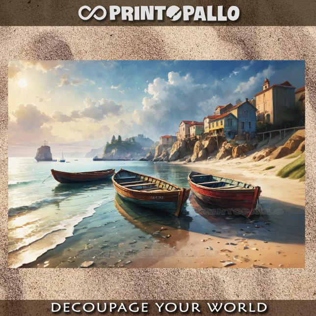 Papel De Seda Arcos pesqueiros à beira perto da aldeia costal (Criador carregado)