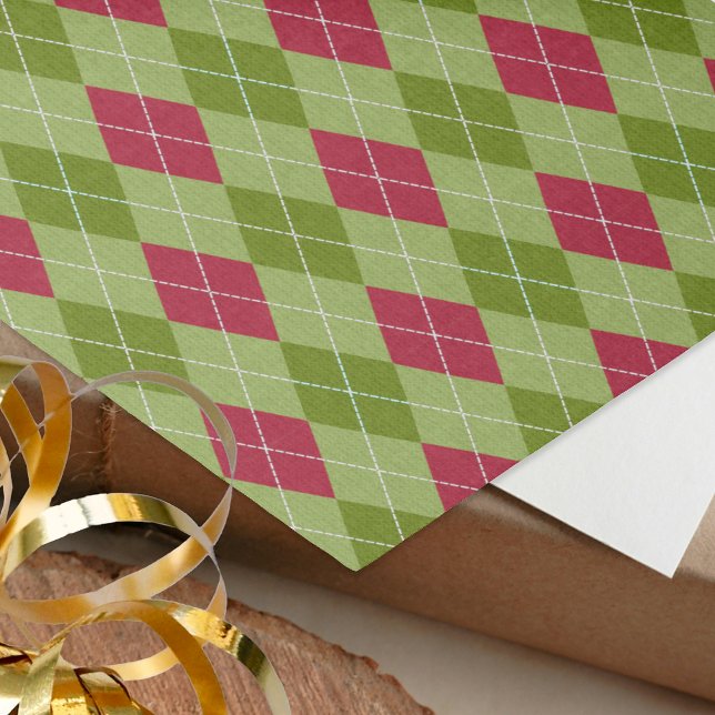 Papel De Seda Argyle 'Christmas Elf' Feriado Verde e Vermelho Di (Criador carregado)