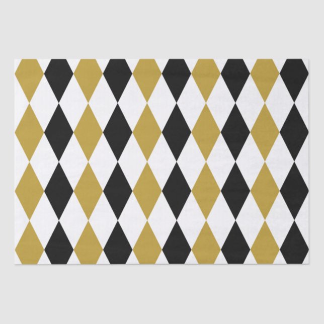 Papel De Seda Argyle Preto E Dourado (Frente )