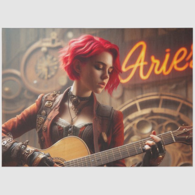 Papel De Seda Aries Zodiac Musical Guitar Decoupage (Frente )