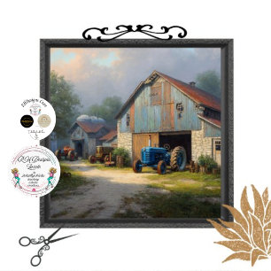 Papel De Seda Arrancar Cena Rústica e Trator Vintage