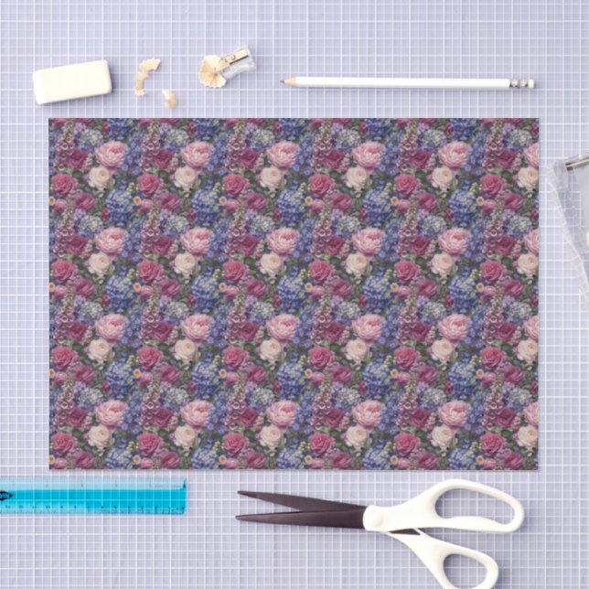 Papel De Seda Arranjo Floral Denso de Jardim Inglês (Arte )