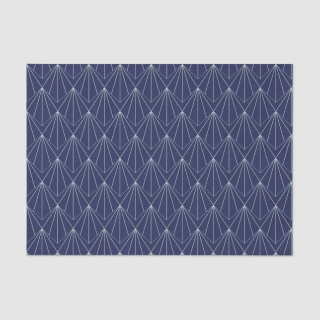 Papel De Seda Art Deco Abstrato Geométrico Padrão Escuro Azul (Frente )