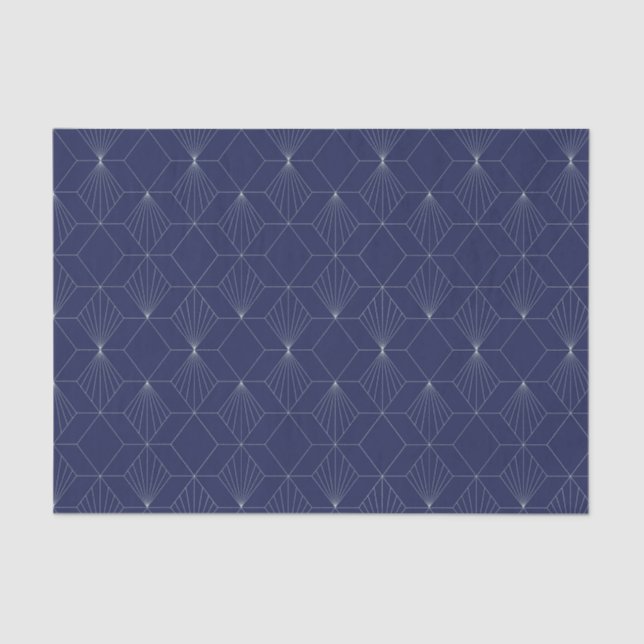 Papel De Seda Art Deco Abstrato Geométrico Padrão Escuro Azul (Frente )