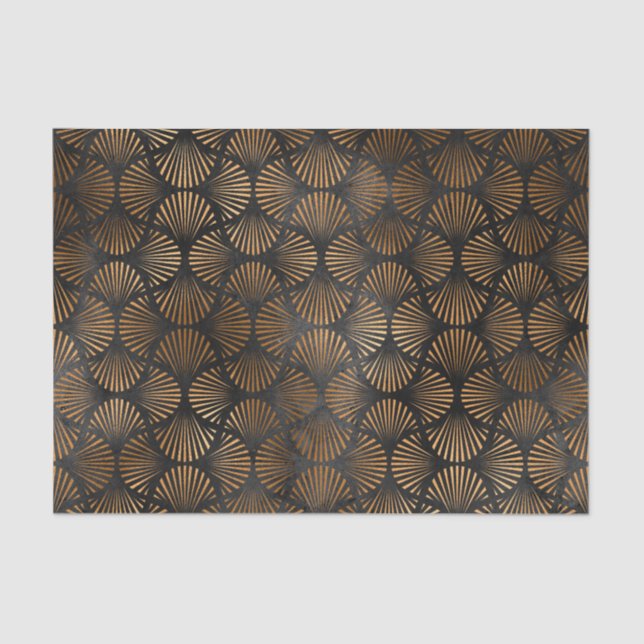 Papel De Seda Art Deco Black Copper Fan Shell Graphic (Frente )