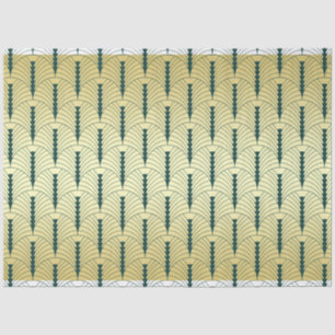 Papel De Seda Art Deco Casamento Dourado Palmetto Verde Padrão
