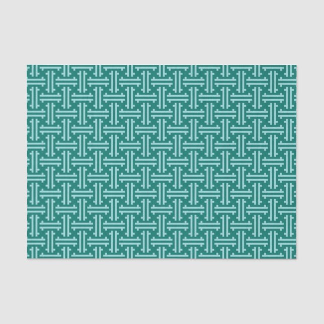 Papel De Seda Art Deco Chinês Fret, Turquoise e Aqua (Frente )