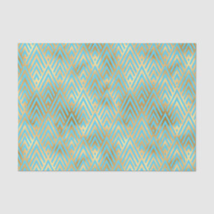 Papel De Seda Art Deco Design, Teal e Dourado Padrão Diamante