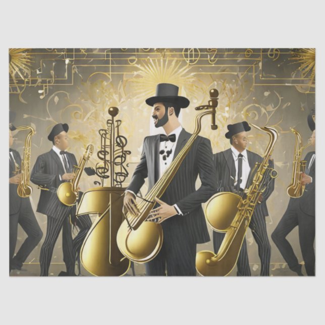 Papel De Seda Art Deco Dourado e Black Jazz Banda (Frente )