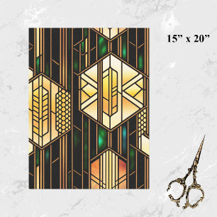 Papel De Seda Art Deco Dourado Vidro Trabalho de arte
