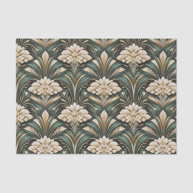 Papel De Seda Art Deco Emerald Gilded Bloom Pattern (Frente )