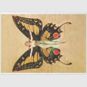 Papel De Seda Art Deco Fada Borboleta Mulher Amarela Decoupage