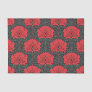 Papel De Seda Art deco, flores vermelhas, preto, vintage,