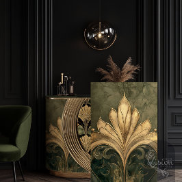 Papel De Seda Art Deco Gilded Dourado Motif Padrão Olive Green