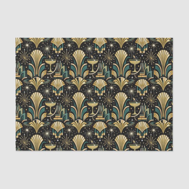 Papel De Seda Art Deco Gilded Skyline New Year Pattern (Frente )