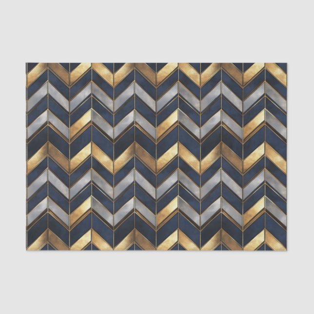 Papel De Seda "Art Deco Luxury Design: Dourado, Prata e Azul (Frente )