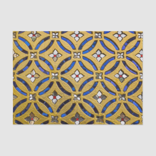 Papel De Seda Art Deco Mosaico Dourado e Azul (Frente )