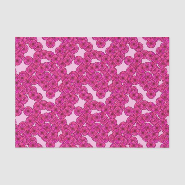 Papel De Seda Art Deco - padrão de flores - magenta a rosa (Frente )