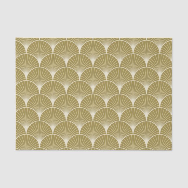 Papel De Seda Art deco, scallop, teste padrão, ouro, branco, (Frente )