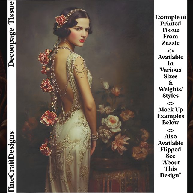 Papel De Seda Art Deco Woman & Roses Portrait EZ8R Decoupage (Criador carregado)