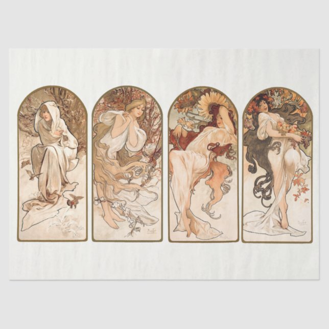 Papel De Seda Art Nouveau, Art Deco, Season, Decoupage Mucha (Frente )