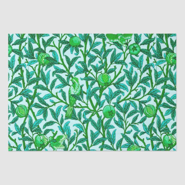Papel De Seda Art Nouveau Bird & Pomegranate, Turquoise & Aqua (Frente )