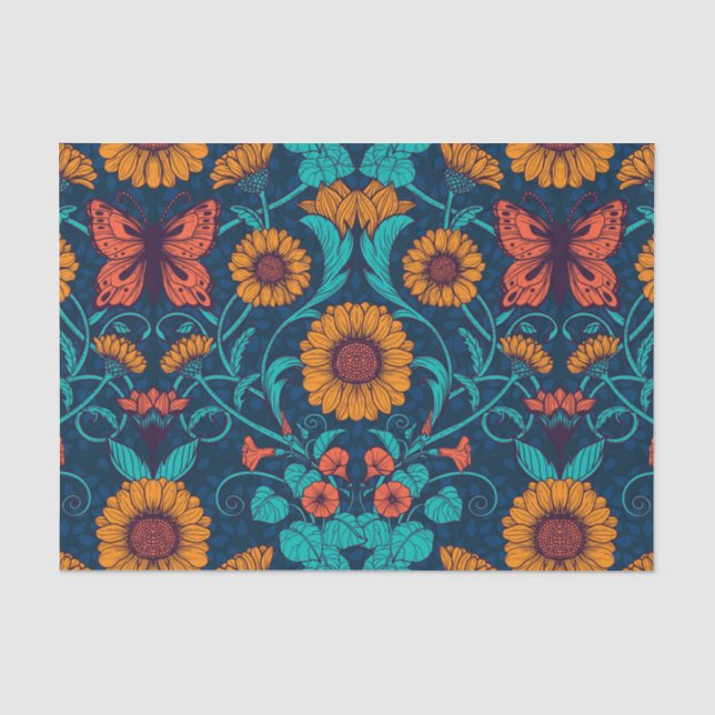 Papel De Seda Art Nouveau daisie em azul e amarelo (Frente )