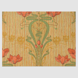 Papel De Seda Art nouveau elegant floral poppy red gold green 