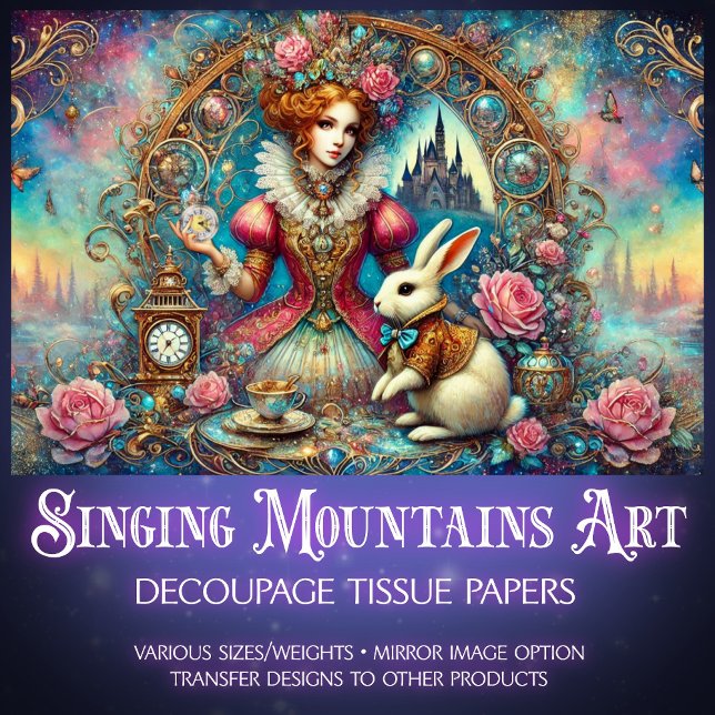 Papel De Seda Art Nouveau Fantasy Art Alice Tea Party Decoupage (Criador carregado)