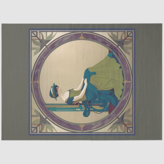 Papel De Seda Art Nouveau Lady Waiting Decoupage Paper (Frente )