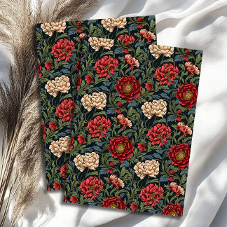 Papel De Seda Art nouveau Morris flores vermelhas esbranquiçadas