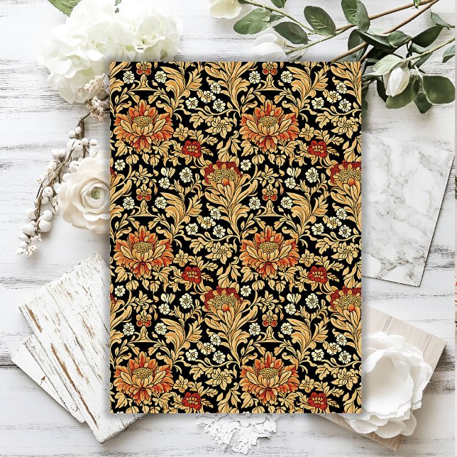 Papel De Seda Art nouveau Morris lux - flores vermelhas e negras (Art nouveau Morris lux red gold black flowers Tissue Paper)