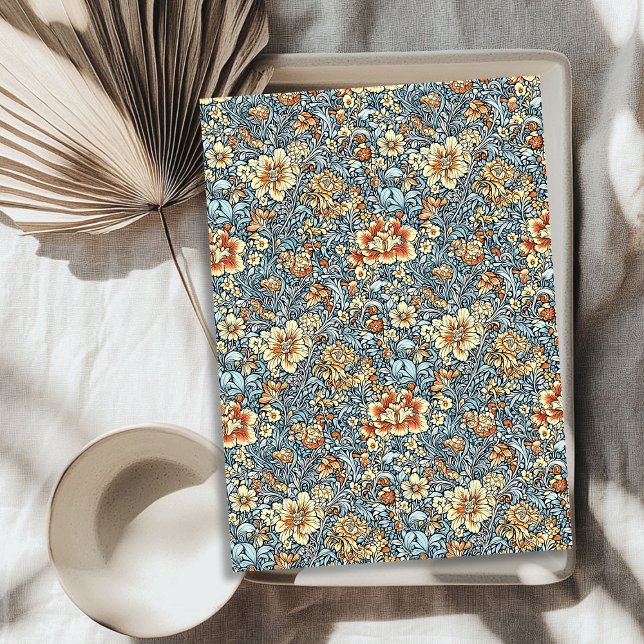 Papel De Seda Art nouveau Morris marfim de cobre pastel azul (Art nouveau Morris ivory copper pastel blue flower Tissue Paper)