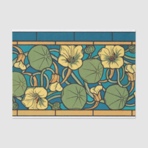 Papel De Seda Art Nouveau Nasturtium Azul Dourado floral Verneui