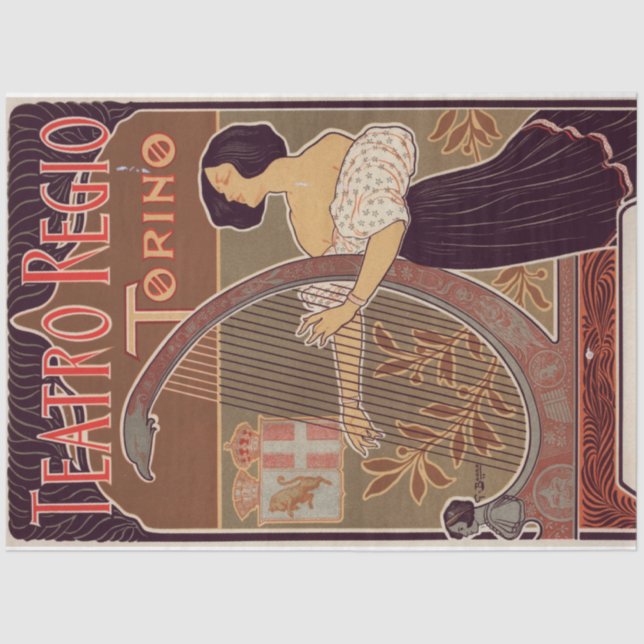 Papel De Seda Art Nouveau Poster 22 Harp Lady Decoupage (Frente )