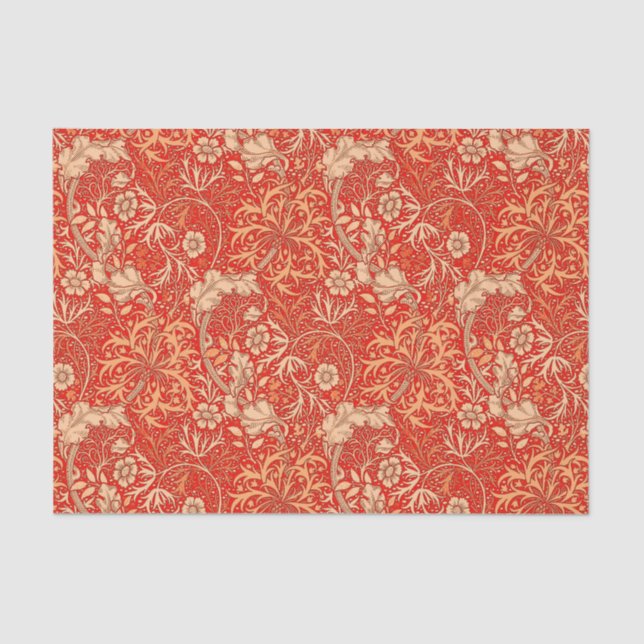 Papel De Seda Art Nouveau Seaweed Floral, Coral Laranja Profundo (Frente )