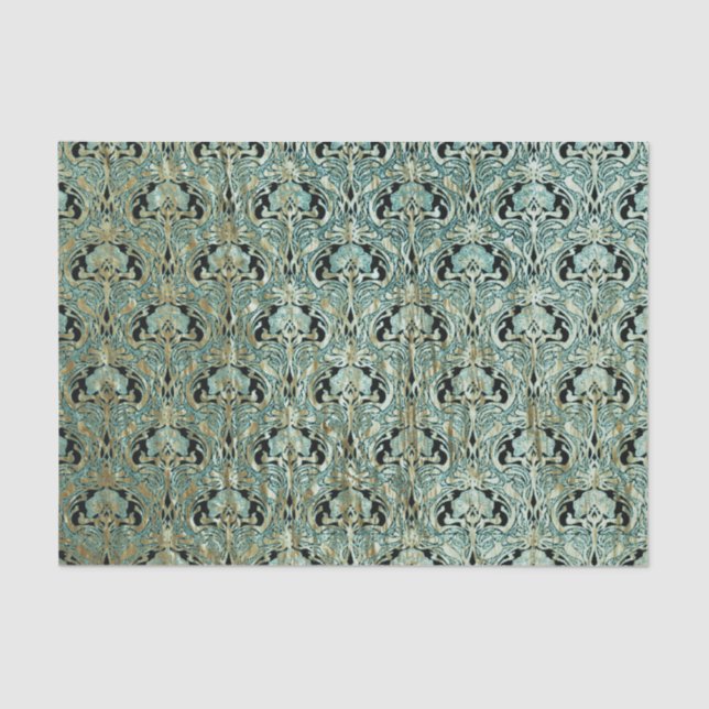 Papel De Seda Art nouveau, teal,ouro,padrão,belle époque,chic,e (Frente )