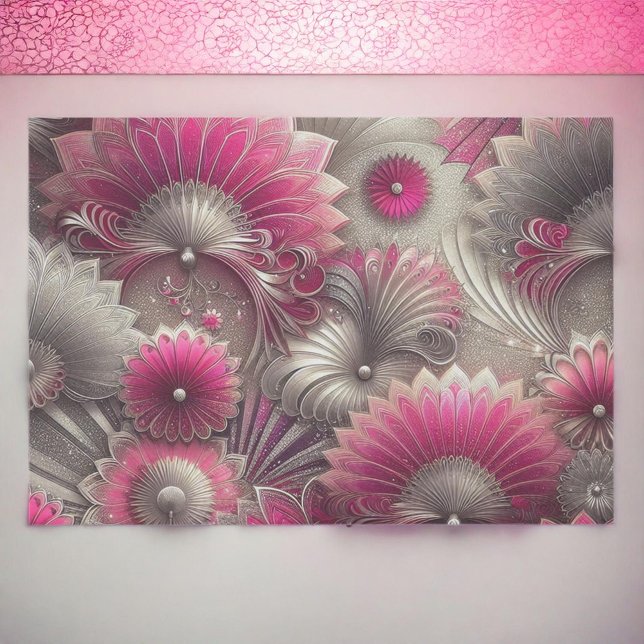 Papel De Seda Art Nouveau Ventiladores rosa e prateados (Criador carregado)