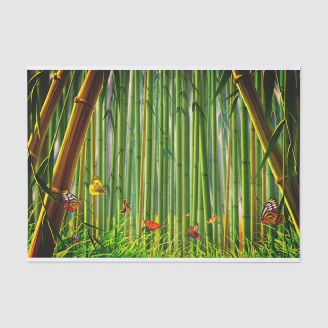 Papel De Seda Arte 1 do bambu & da borboleta (Frente )