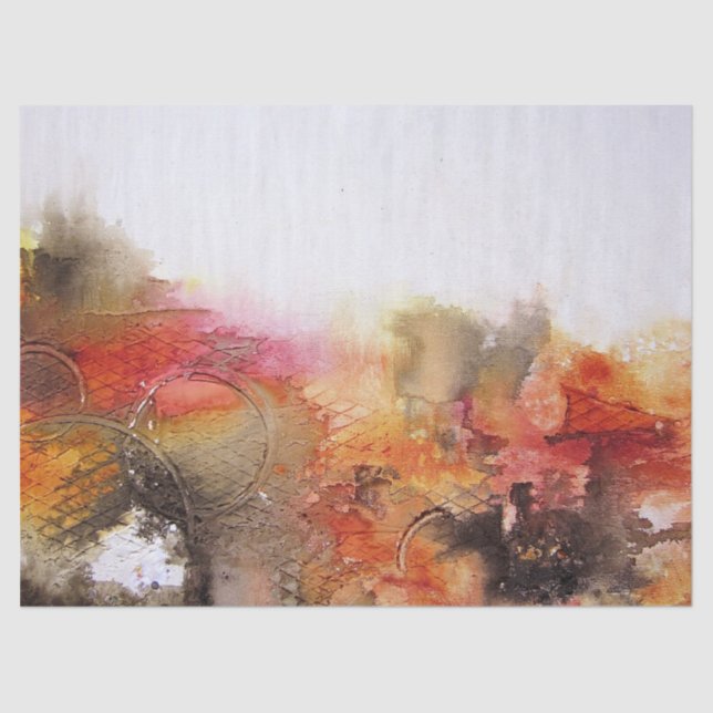 Papel De Seda Arte abstracta moderna branca alaranjada vermelho (Frente )