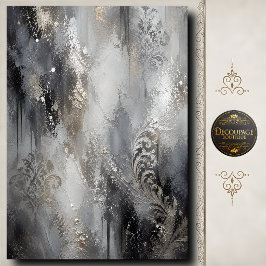 Papel De Seda Arte Abstrata Elegante em Decoupage Damask Prata
