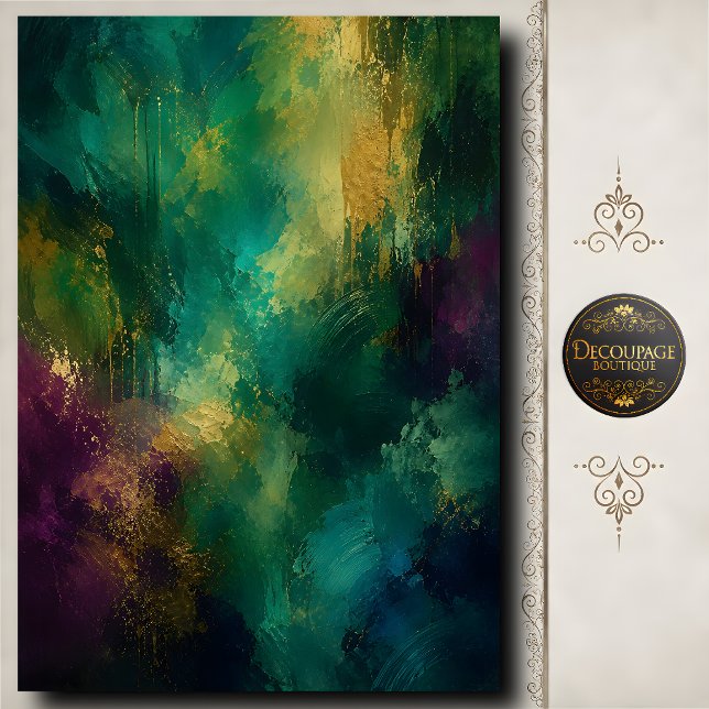 Papel De Seda Arte abstrata em decoupage com tons de joias esmer (Emerald Abstract Decoupage Jewel Tone Artwork Tissue Paper)