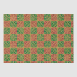 Papel De Seda Arte Azulejo Vermelha e Verde sobre Padrão Dourado
