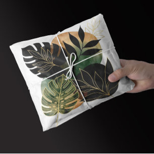 Papel De Seda Arte Botânica Abstrata Moderna Folha Preta e Doura