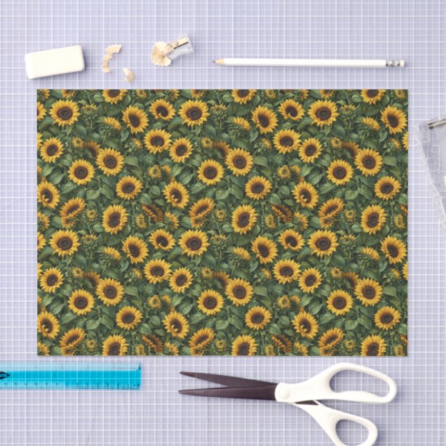 Papel De Seda Arte Botânica Realista de Girassol (Arte )