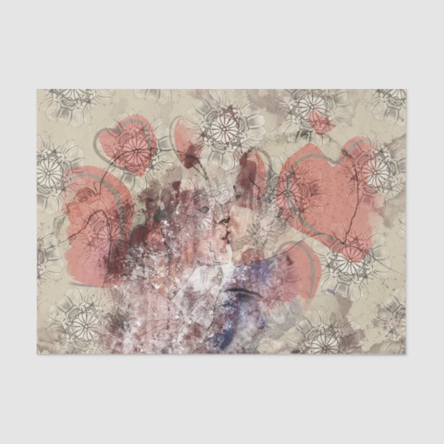 Papel De Seda Arte Collage Hearts 24 Decoupage (Frente )